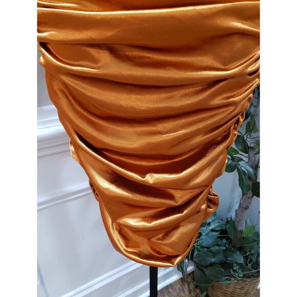 Rosedress Women's Gold Ruched Back Zip Spaghetti Rhinestone Knee Length Dress S - Picture 5 of 14